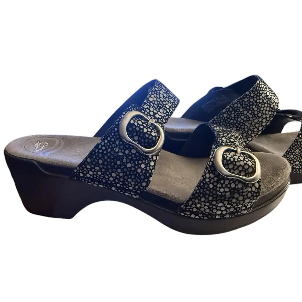 Dansko Sophie Sandals Black Two Strap Buckle Slide Clog 38 Dark Gray Speckle